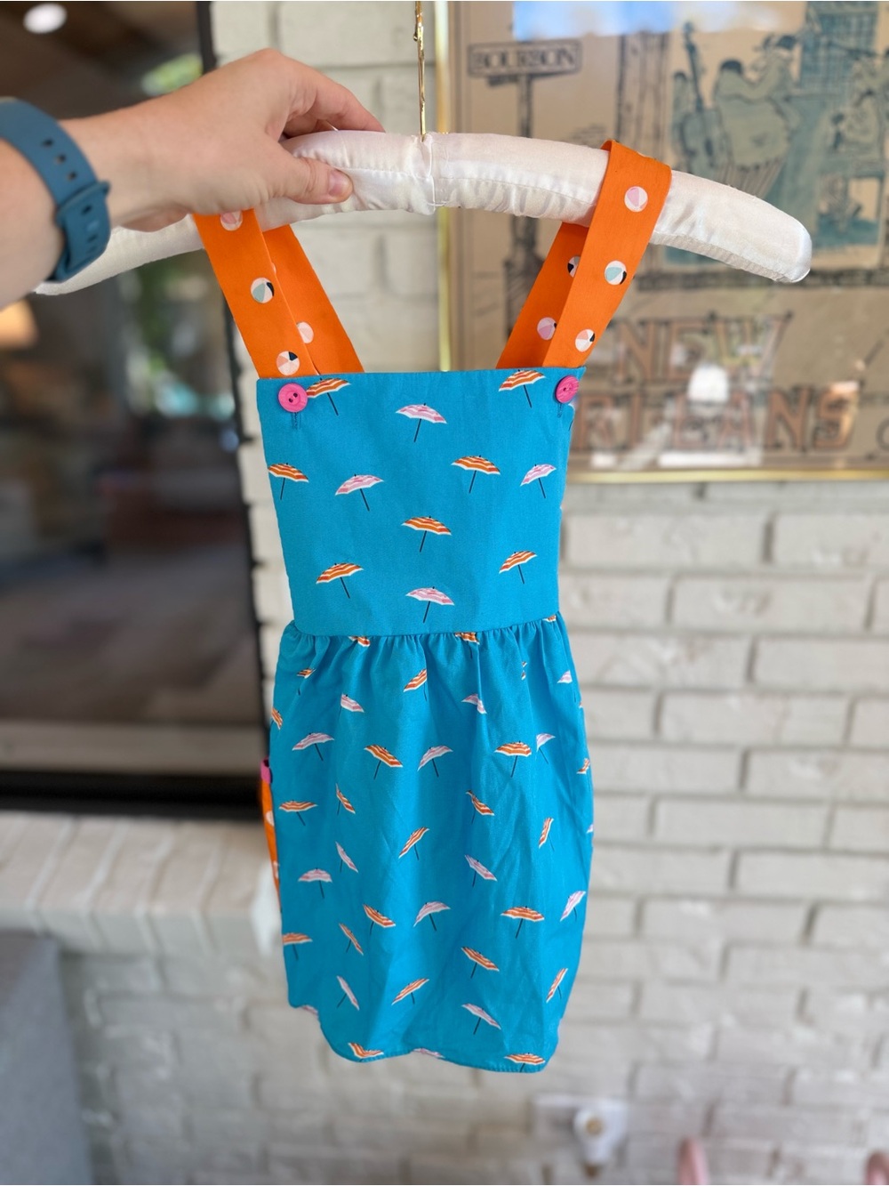 NWT Ricrac & Ruffles Teal Orange Beach Umbrella Pinafore Apron Dress Size 7